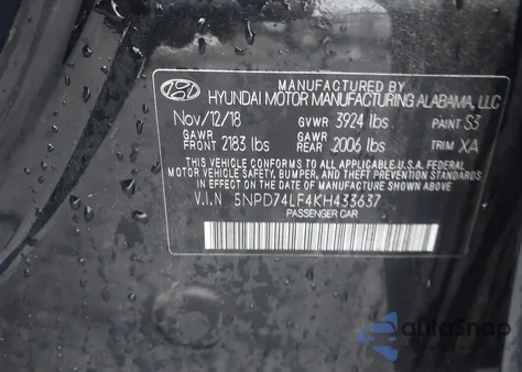 2019 Hyundai Elantra Se z USA, uszkodzony, nr VIN 5NPD74LF4KH433637